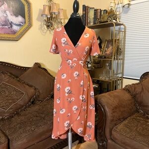 June & Hudson Orange Floral Midi Dress